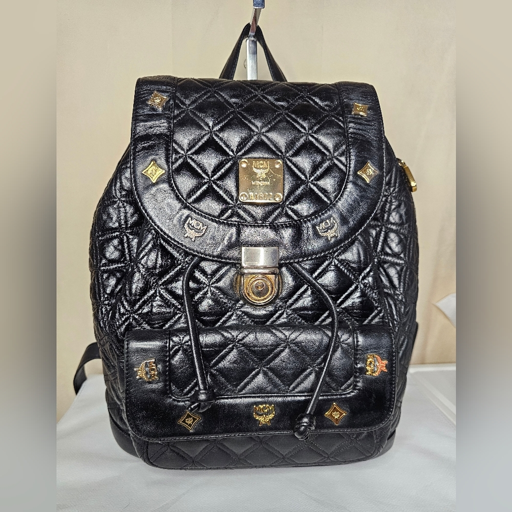 ❤️‍🔥SALE! MCM Black Quilted Backpack with Gold Accents